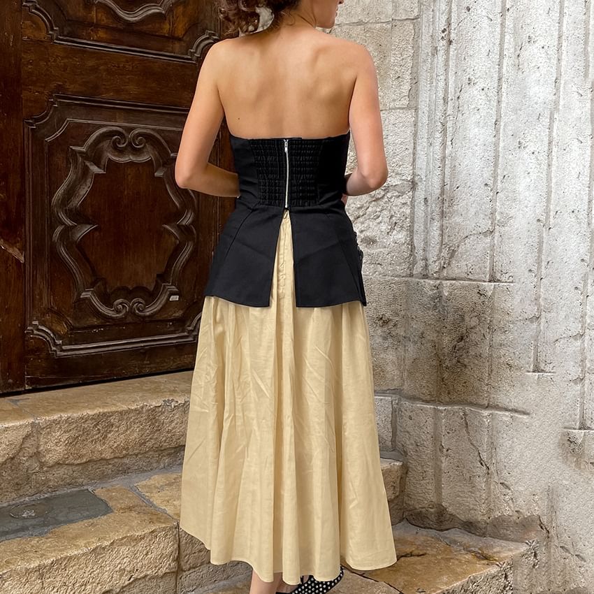 Plain Tube Top with High Waist Maxi A-Line Skirt Set
