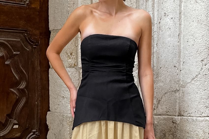 Plain Tube Top with High Waist Maxi A-Line Skirt Set