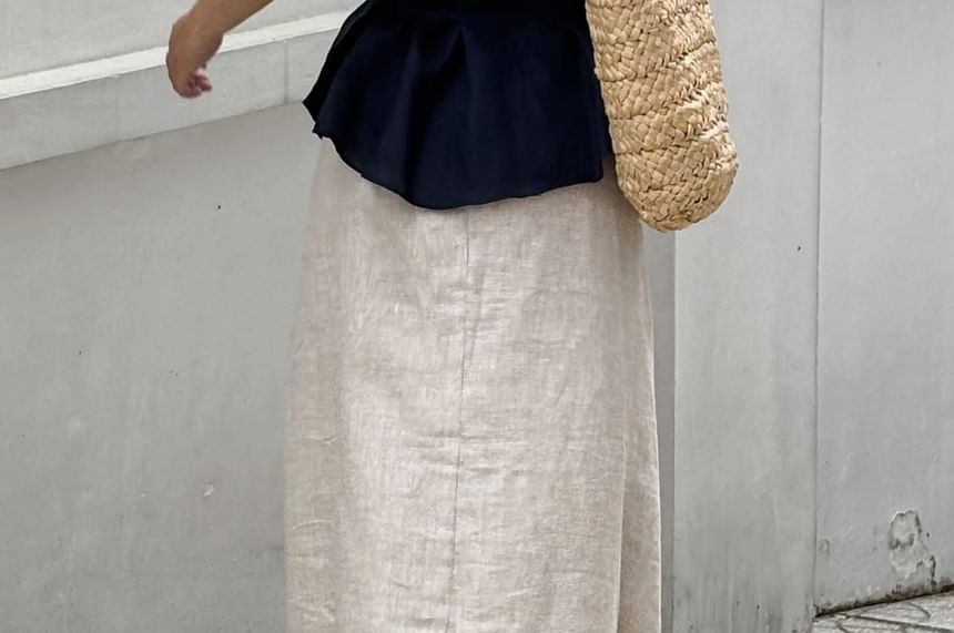 Plunged Halter Peplum Top with Tie Waist
