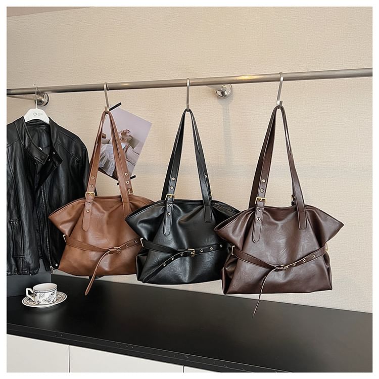 Faux Leather Buckled Strap Shoulder Bag