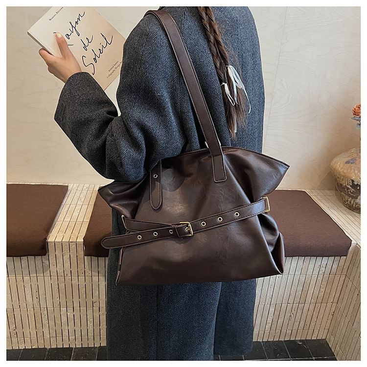 Faux Leather Buckled Strap Shoulder Bag