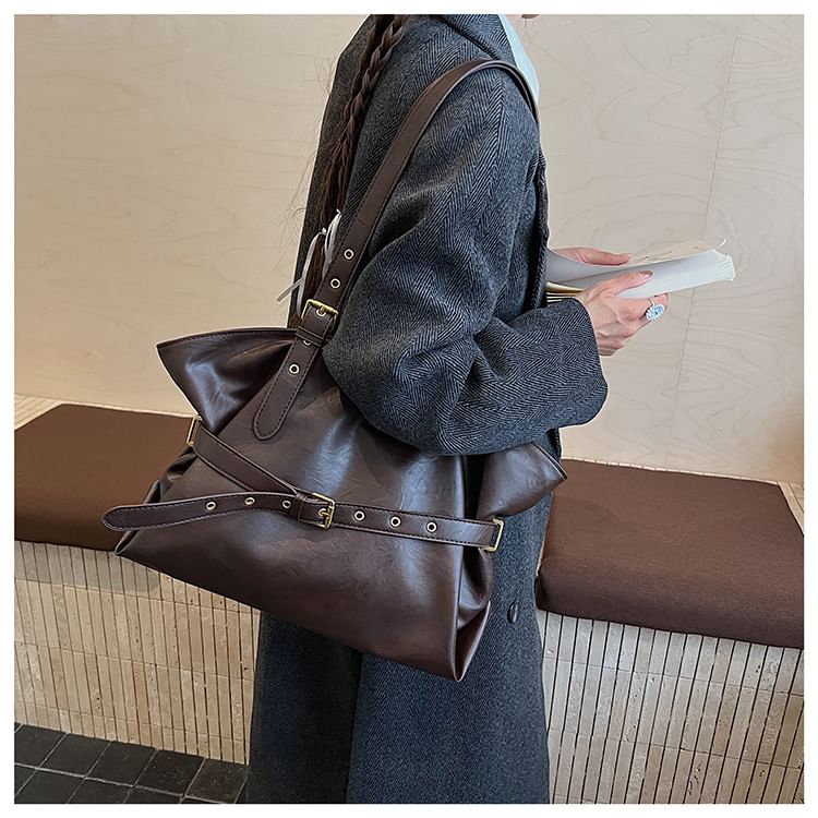 Faux Leather Buckled Strap Shoulder Bag