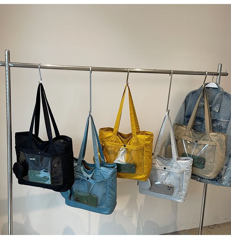 Set: PVC Pocket Canvas Plain Tote Bag + Pouch
