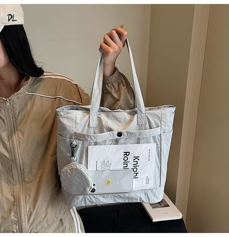 Set: PVC Pocket Canvas Plain Tote Bag + Pouch