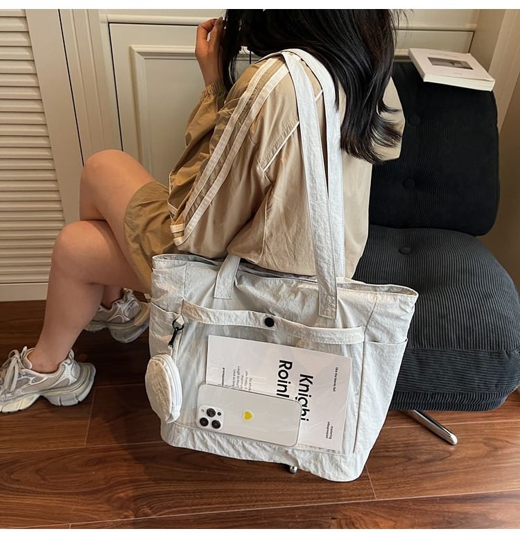 Set: PVC Pocket Canvas Plain Tote Bag + Pouch