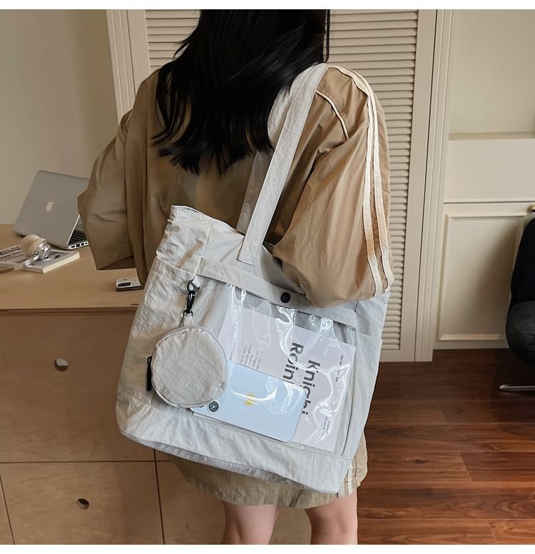 Set: PVC Pocket Canvas Plain Tote Bag + Pouch