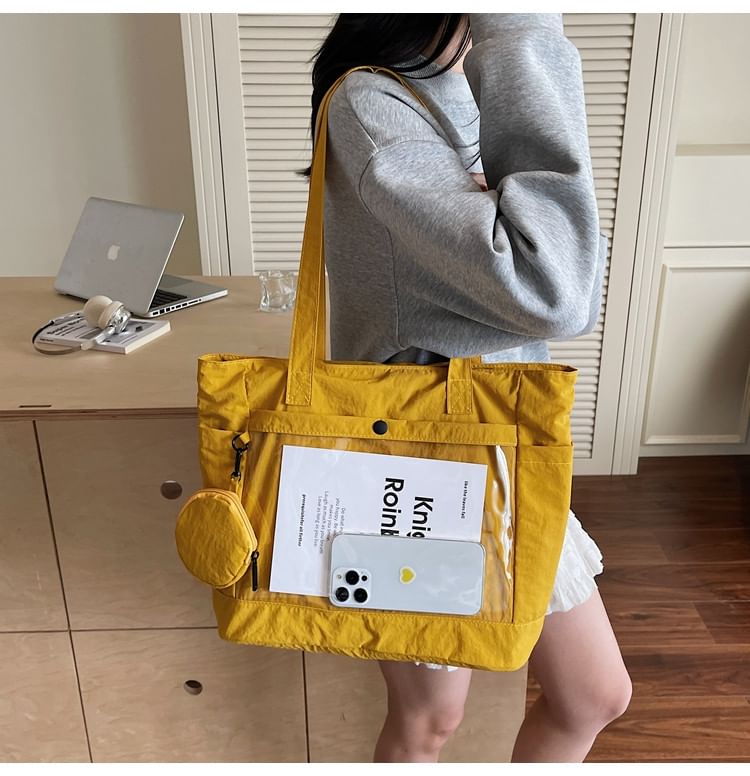 Set: PVC Pocket Canvas Plain Tote Bag + Pouch