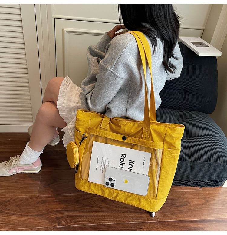 Set: PVC Pocket Canvas Plain Tote Bag + Pouch