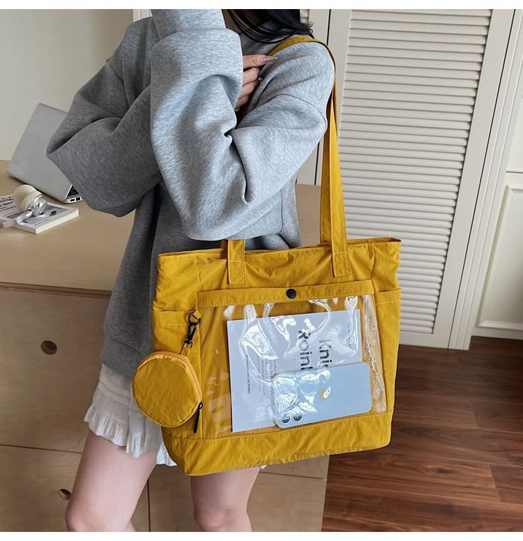 Set: PVC Pocket Canvas Plain Tote Bag + Pouch