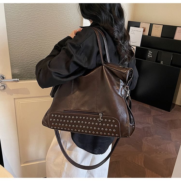 Faux Leather Studded Shoulder Bag