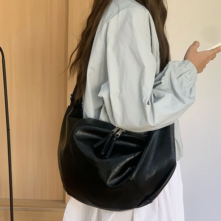 Faux Leather Slouchy Crossbody Bag