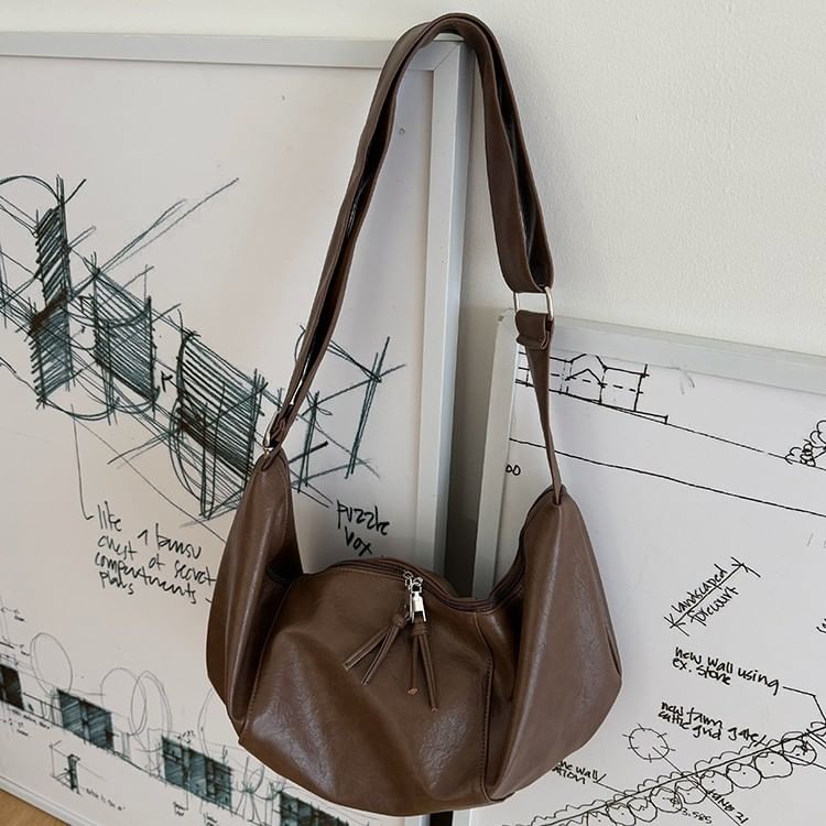 Faux Leather Slouchy Crossbody Bag