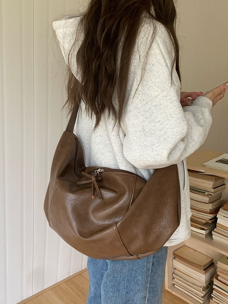 Faux Leather Slouchy Crossbody Bag