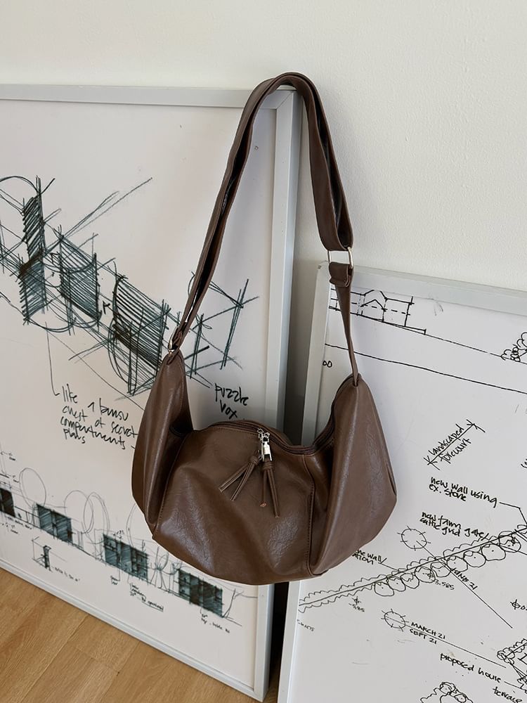 Faux Leather Slouchy Crossbody Bag