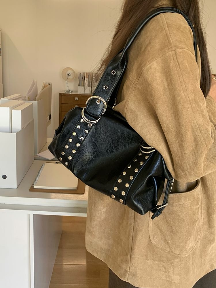 Studded Faux Leather Handbag