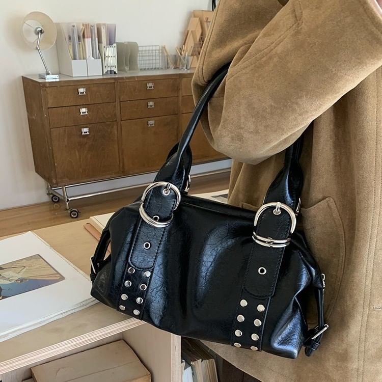 Studded Faux Leather Handbag
