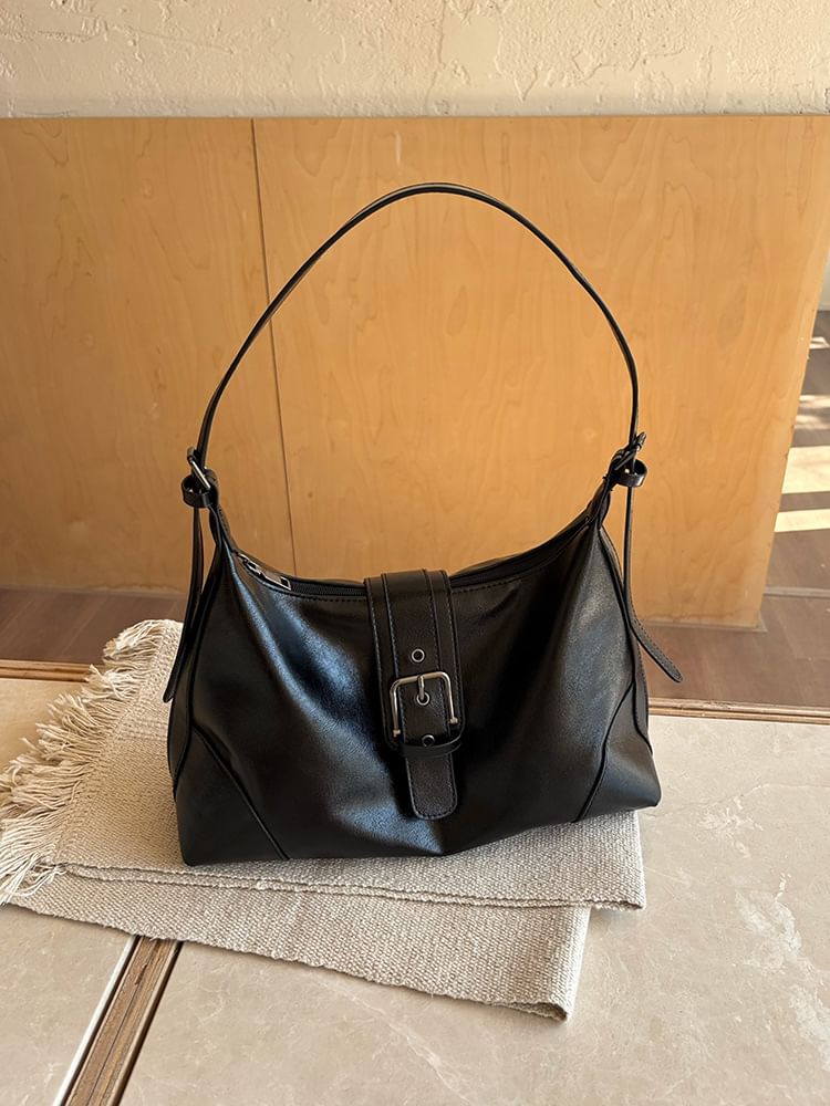 Buckled Faux Leather Hobo Bag