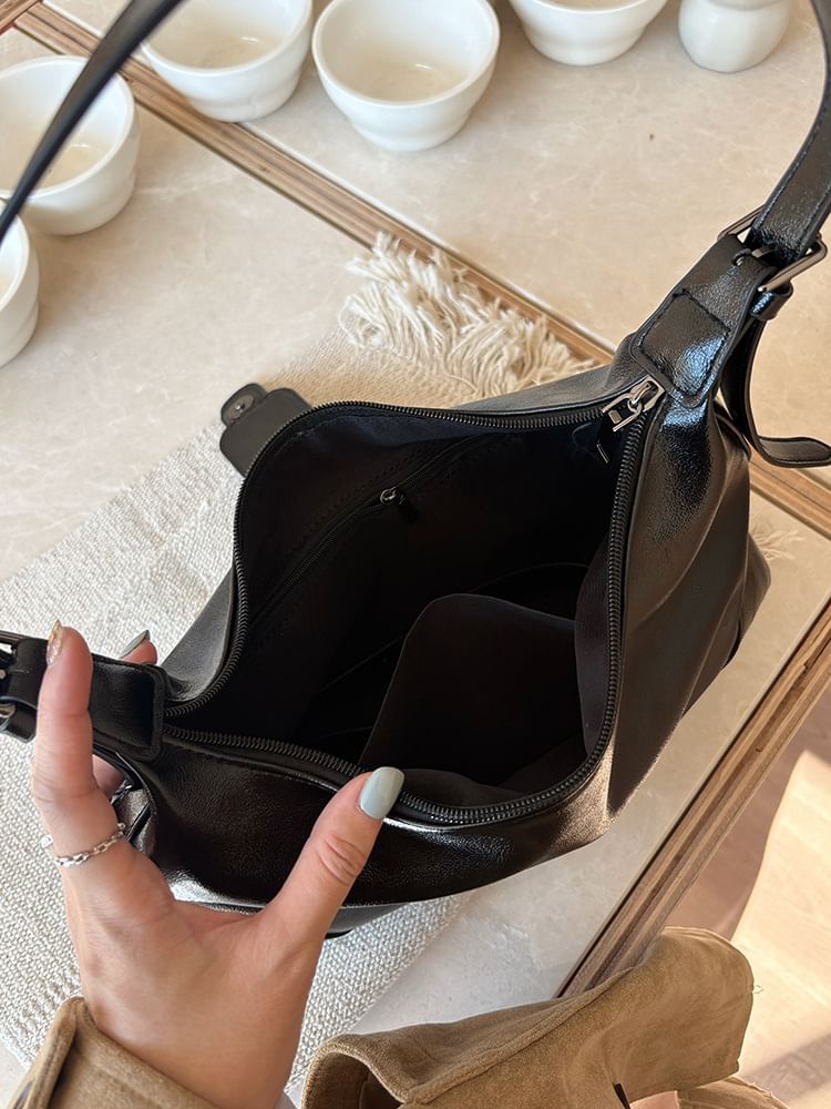 Buckled Faux Leather Hobo Bag