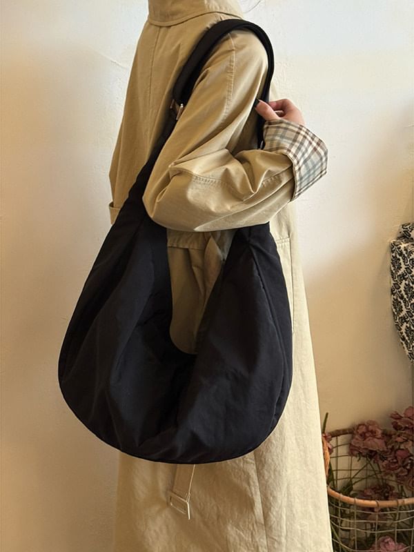 Plain Nylon Slouchy Shoulder Bag