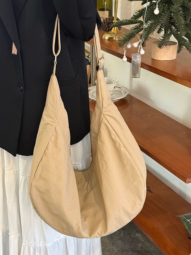 Plain Nylon Slouchy Shoulder Bag