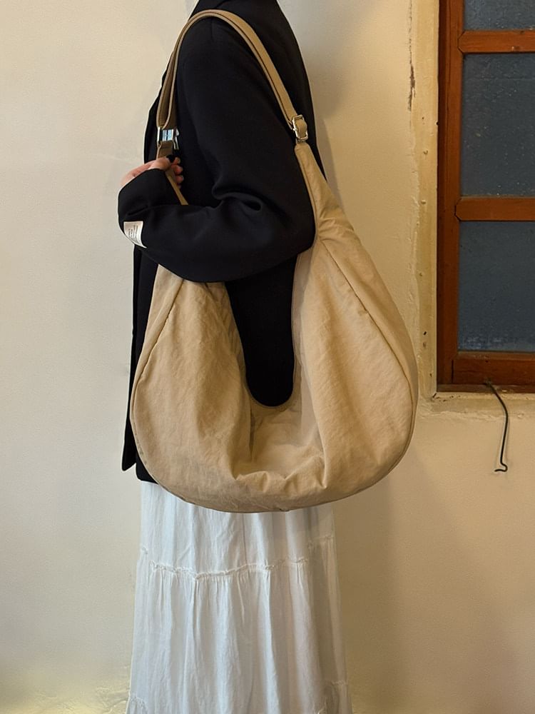 Plain Nylon Slouchy Shoulder Bag
