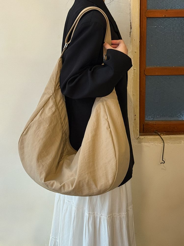 Plain Nylon Slouchy Shoulder Bag