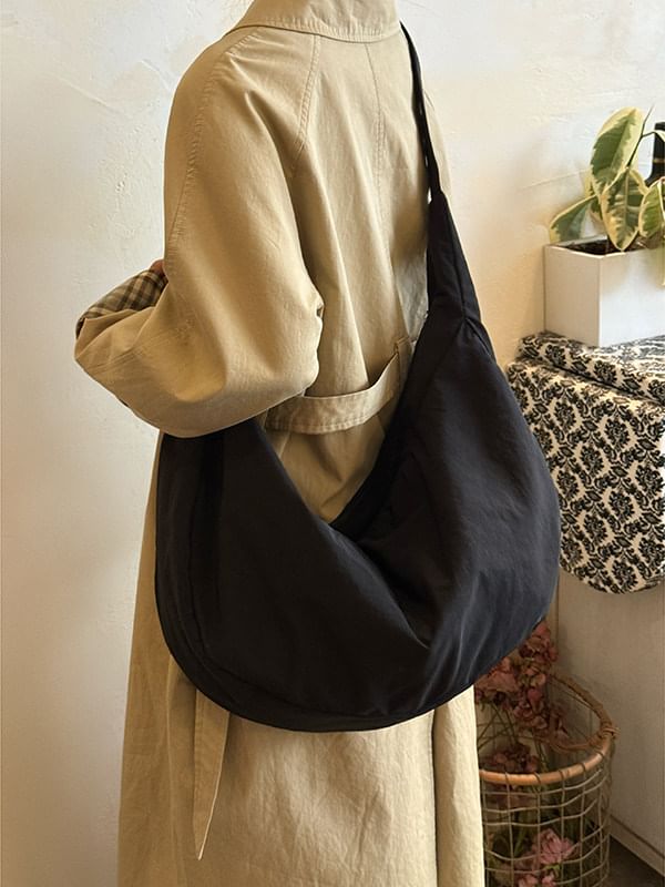 Plain Nylon Slouchy Shoulder Bag