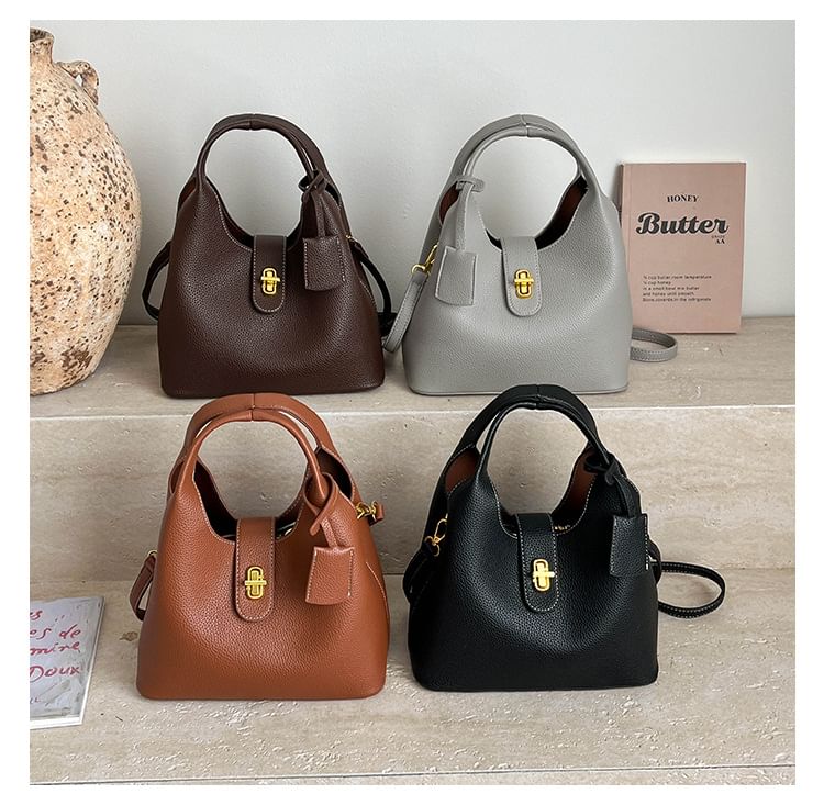Top Handle Faux Leather Bucket Bag
