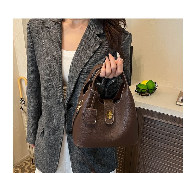 Top Handle Faux Leather Bucket Bag