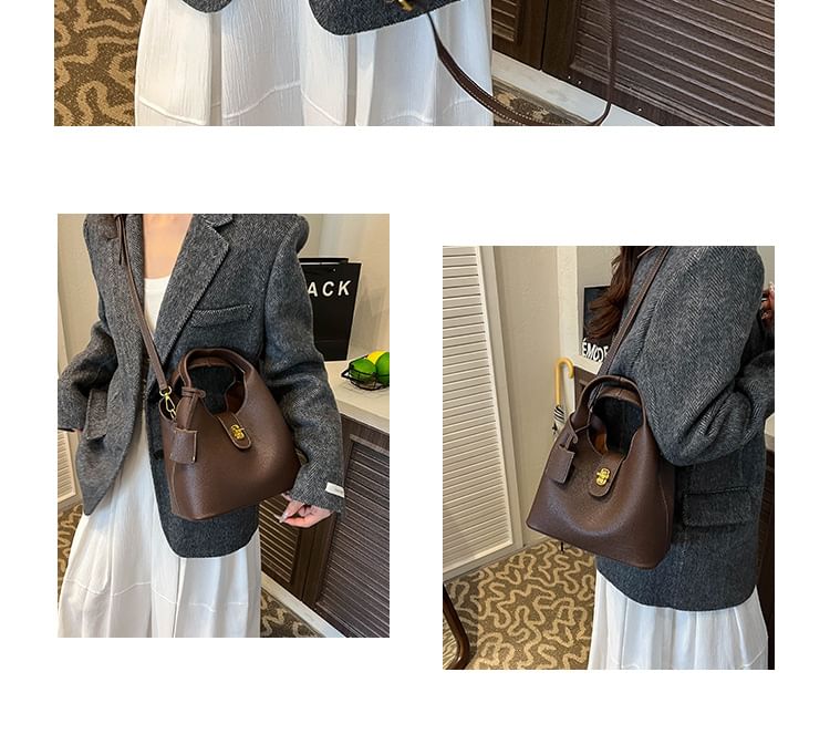 Top Handle Faux Leather Bucket Bag