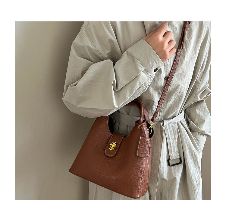 Top Handle Faux Leather Bucket Bag