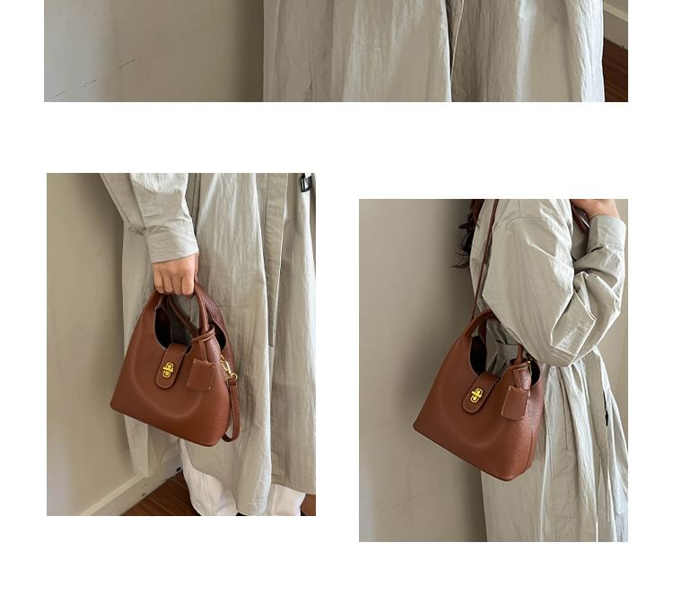 Top Handle Faux Leather Bucket Bag