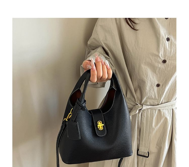 Top Handle Faux Leather Bucket Bag
