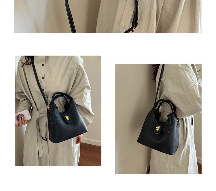 Top Handle Faux Leather Bucket Bag