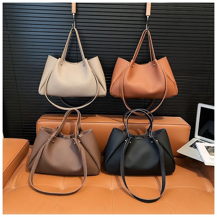 Tri Fold Faux Leather Tote Bag