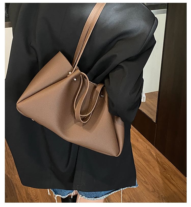 Tri Fold Faux Leather Tote Bag