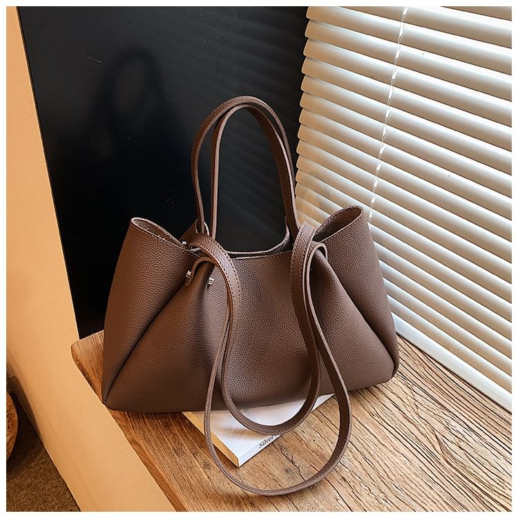 Tri Fold Faux Leather Tote Bag