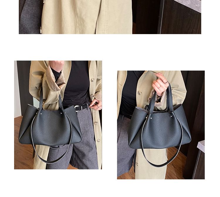 Tri Fold Faux Leather Tote Bag