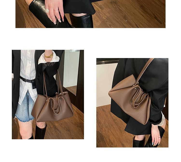 Tri Fold Faux Leather Tote Bag