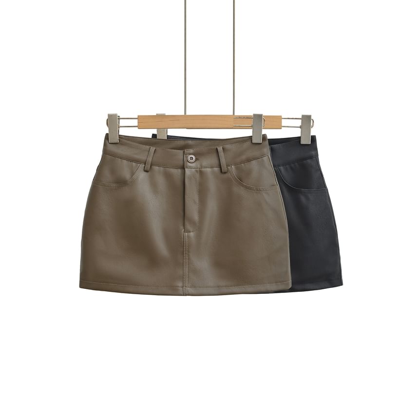 Faux Leather Mini Skirt - Low Waist