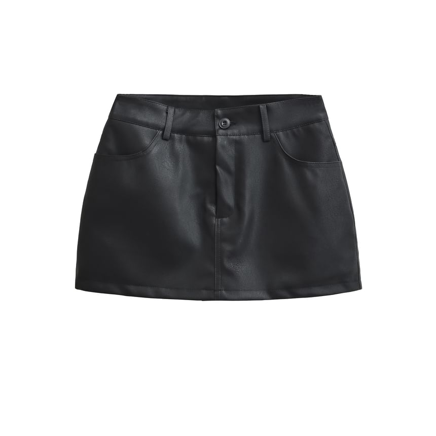 Faux Leather Mini Skirt - Low Waist