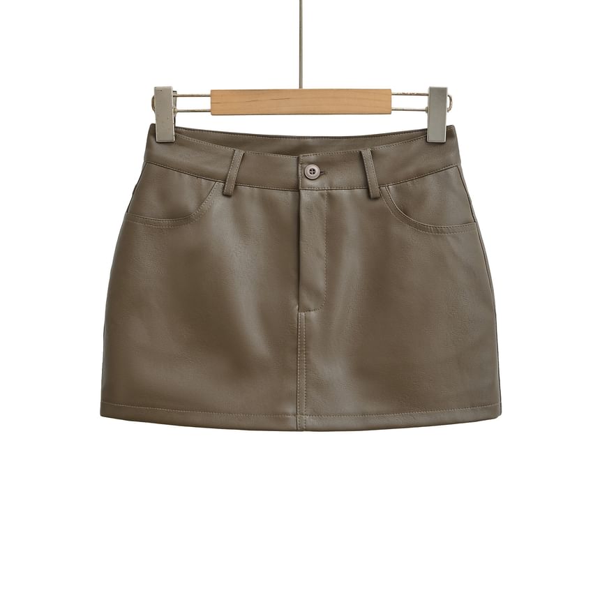 Faux Leather Mini Skirt - Low Waist