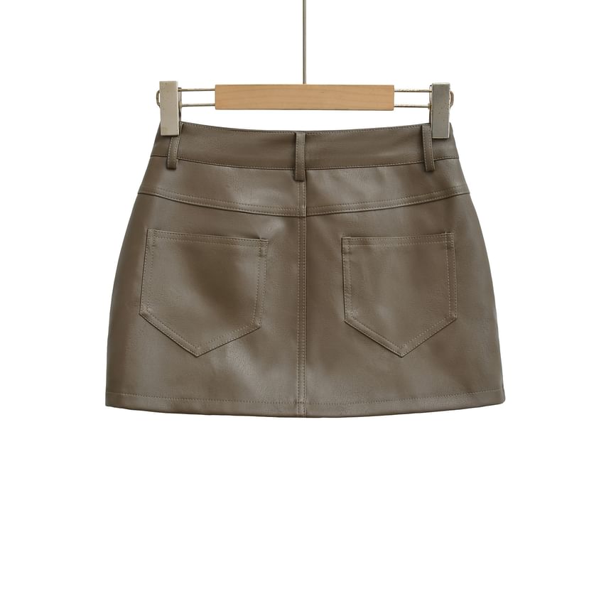 Faux Leather Mini Skirt - Low Waist