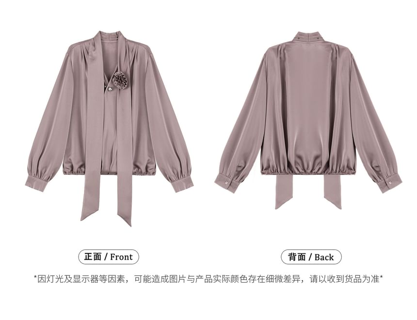 V-Neck Blouse & Low Waist Mini Skirt Set - Long Sleeve
