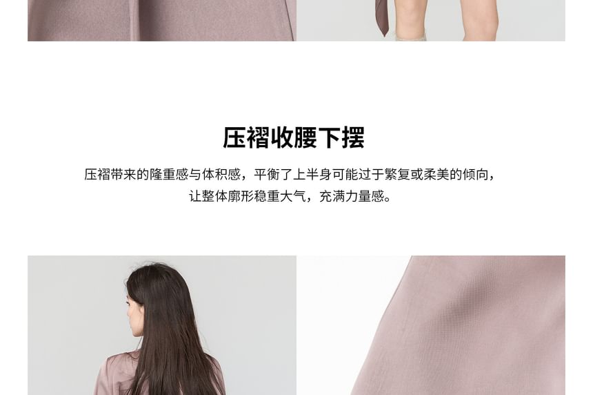 V-Neck Blouse & Low Waist Mini Skirt Set - Long Sleeve