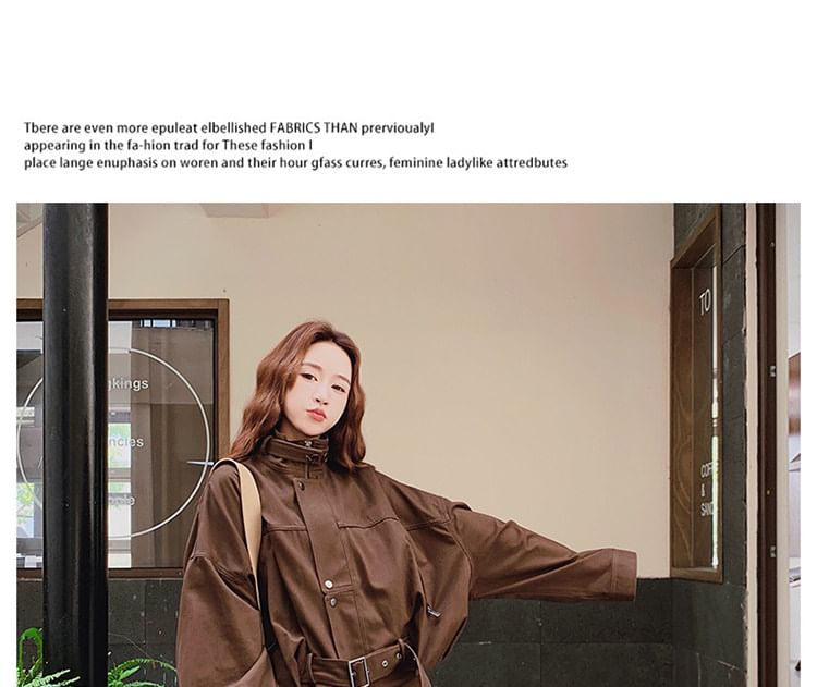 Belted Zip-Up Jacket & A-Line Cargo Skirt Set