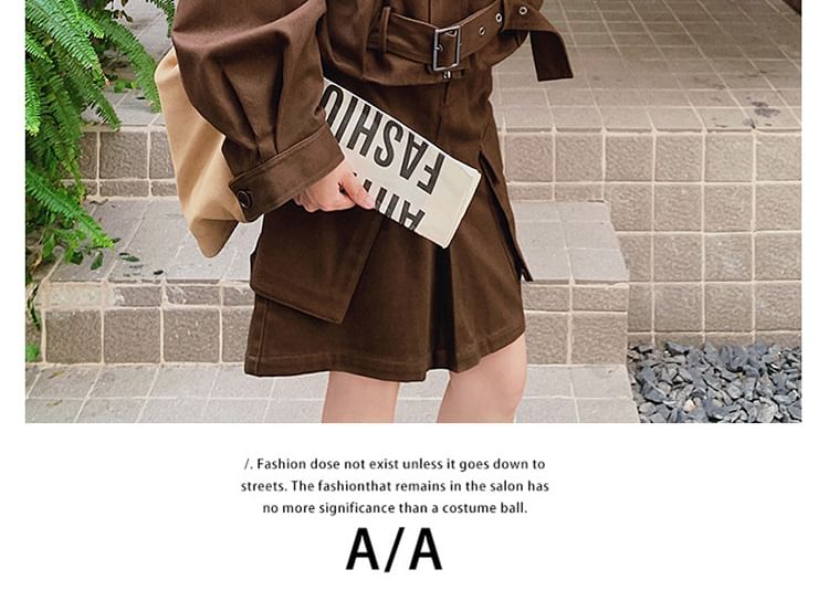 Belted Zip-Up Jacket & A-Line Cargo Skirt Set