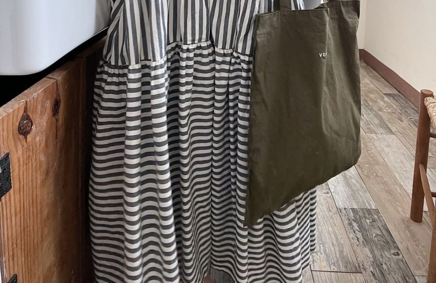 Long-Sleeve Striped Maxi A-Line Shirt Dress