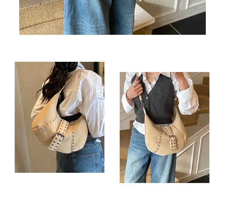 Studded Grommet Buckled Shoulder Bag
