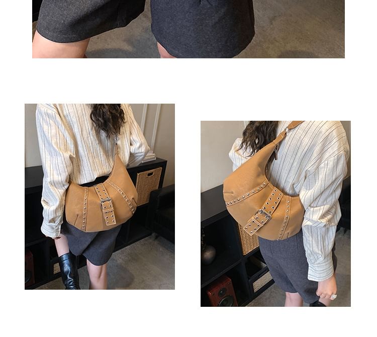 Studded Grommet Buckled Shoulder Bag